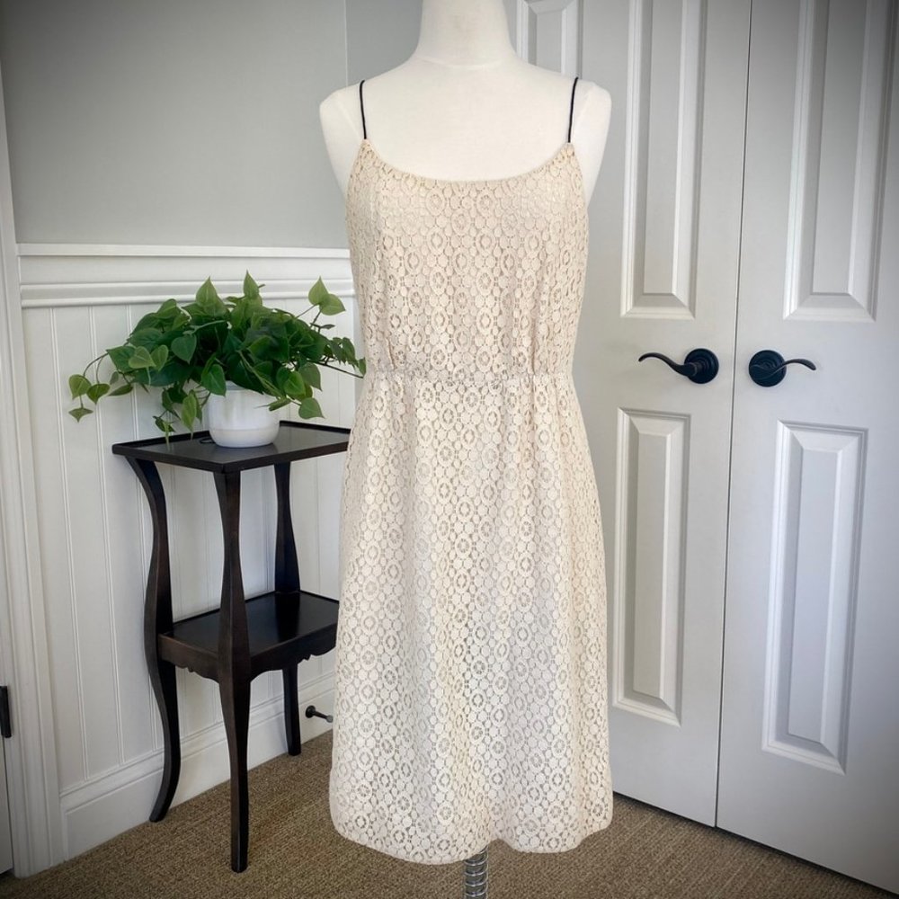 J. Crew Lace Blouson Slip Dress in Cream